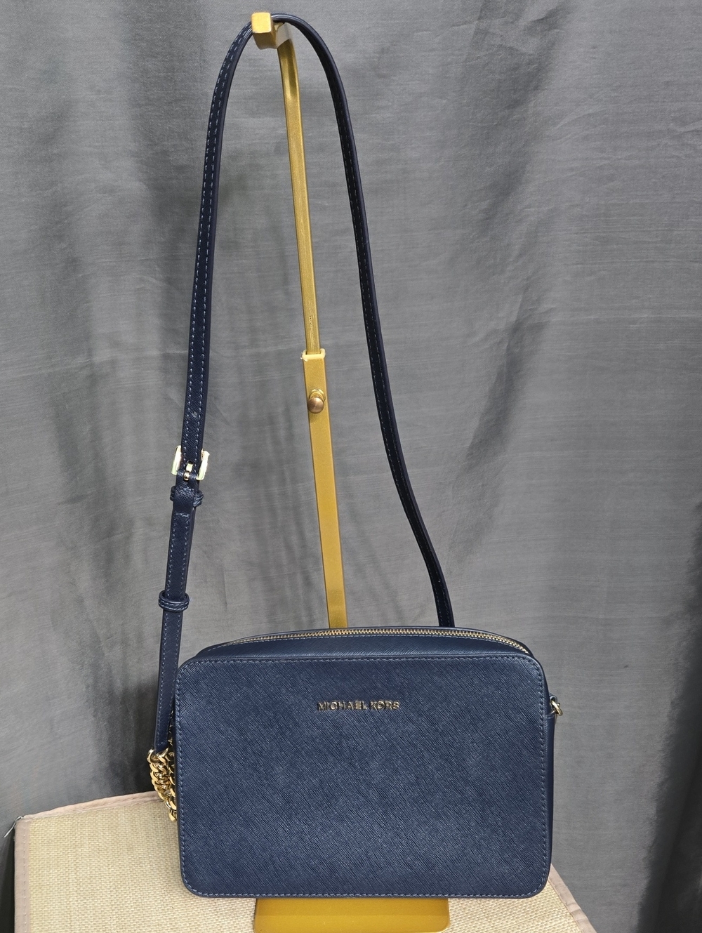 Like-new! Michael Kors Navy Saffiano Crossbody with Gold Hardware